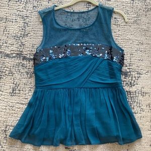 See by Chloe teal silk and sequin peplum top size 6.